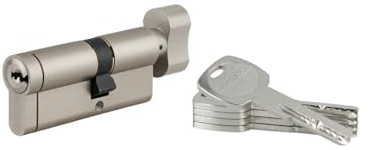 Cylindre de Serrure à Bouton 30BTx40mm TRANSIT 1 - Système de Sécurité Finition Nickel - Usage Porte d'Entrée - Fabriqué en France - Livré avec 4 Clés Plates Réversibles - Garanti 10 Ans - THIRARD