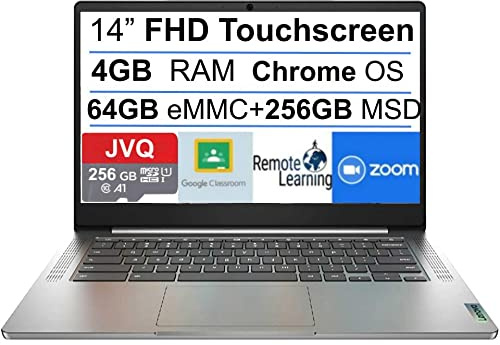 Lenovo Pantalla táctil IPS FHD Chromebook 3 de 14 pulgadas 2022, CPU MediaTek MT8183 de 8 núcleos (hasta 2.0 GHz), 320 GB de espacio (64 GB eMMC + 256 GB MSD), 4 GB de RAM, USB tipo C, Chrome OS + JVQ