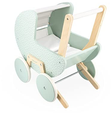 Janod - Zen Puppenwagen aus FSC-Holz - Rollenspielzeug - Kinderwagen für Puppen - Mit Kissen und Decke - Ab 18 Monaten, J05900