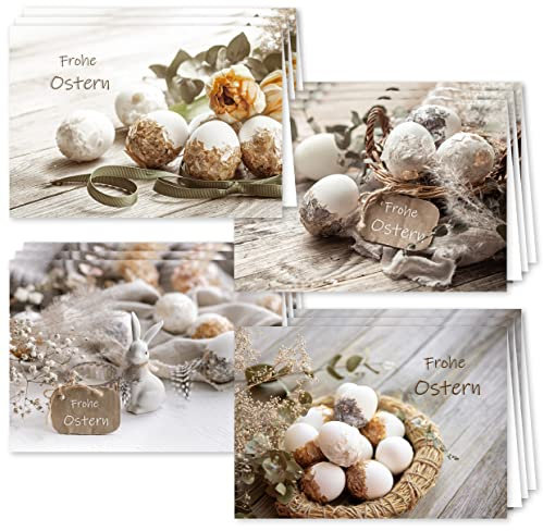 Osterkarten mit Umschlag Set 12 Stück aufklappbar Frohe Ostern Grußkarten in A6 Klappkarten in Beige Foto modern Happy Easter Oster Karten Kartenset Umschlag hochwertig geschäftlich Vintage