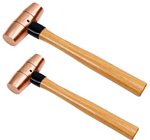 WEDO 2PCS Copper Hammer Set,1-1/2lb&2lb,Sledge Hammer Kit,Solid Copper Mallet Hammer,Wooden Hammer Handle,Die-Forged, Corrosion Resistant, DIN Standard