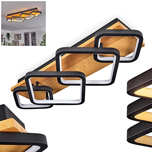 HOFSTEIN LED Deckenleuchte Pompu, dimmbare Deckenlampe aus Holz/Metall/Kunststoff in Natur/Schwarz/Weiß, Leuchte im skandinavischen Design, dimmbar über Lichtschalter, 4200 Lumen, 3000 Kelvin, 36 Watt