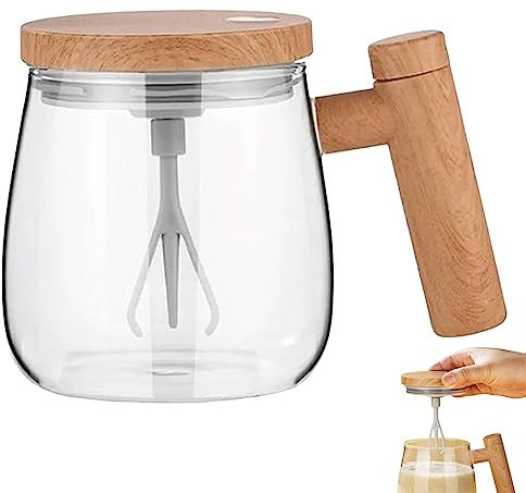 Voiakiu Taza Batidora, Auto Magnetic Mug Eléctrica Café Autoagitadora Café Mezcladora Vidrio Borosilicato Alto Adecuada para Taza Batidora Colacao/Café/Leche/Proteína En Polvo