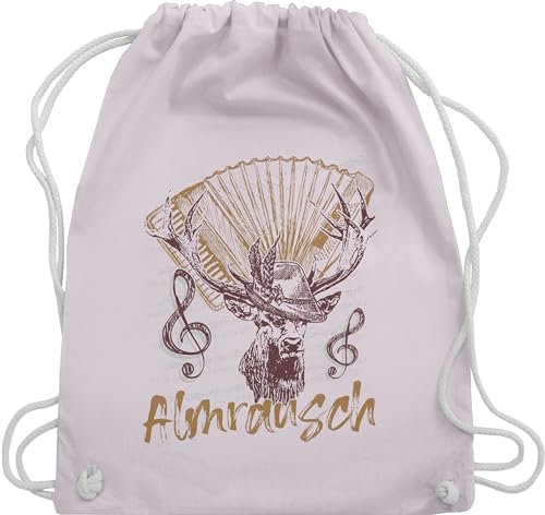 Turnbeutel Rucksack - Kompatibel mit Oktoberfest Tasche - Almrausch Hirsch Tradition Alpen Almerer - Unisize - Pastell Rosa - trachtenrucksack bayrische taschen trachtentaschen bayrisch beutel