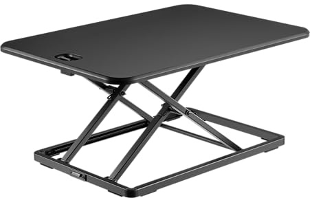 Worktrainer - Ultra Slim Mini Desk - Schreibtischaufsatz - Höhe 4,5-40,5 cm - Breite 47 x 67 cm - Sitz-Steh Arbeitsplatz - Schreibtischaufsatz - Schwarz - Gasfeder Bedienung