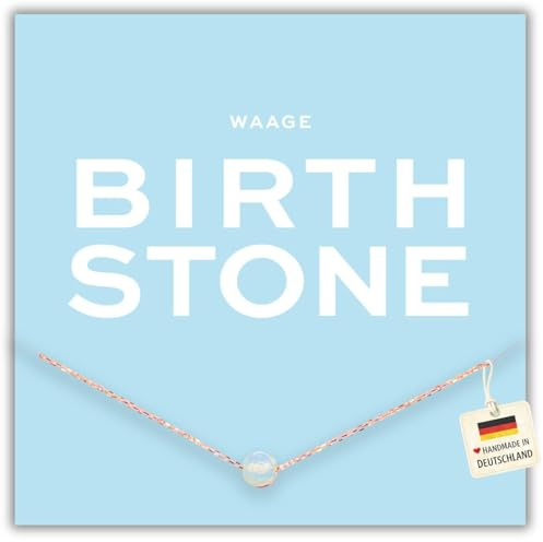 happymaker - Geburtsstein Kette, vergoldete Silberkette 925 mit echtem Edelstein als Geburtsstein für jedes Sternzeichen, handgefertigt in Deutschland, Spruchkarte und Geschenkverpackung