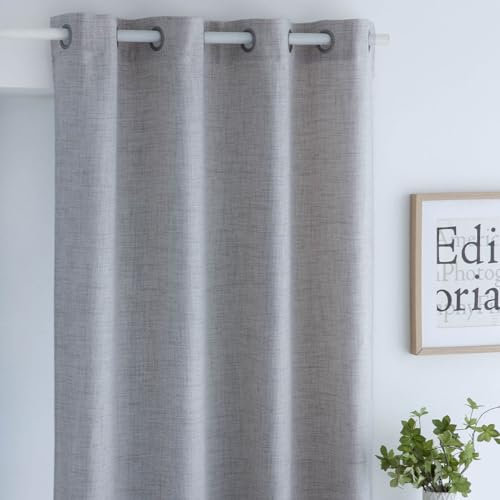 Antilo Cortina confeccionada con ollaos Onda - 200x270 cm - Color Gris. Tejido Ligero decoración de Dormitorio o salón. 100% Poliéster