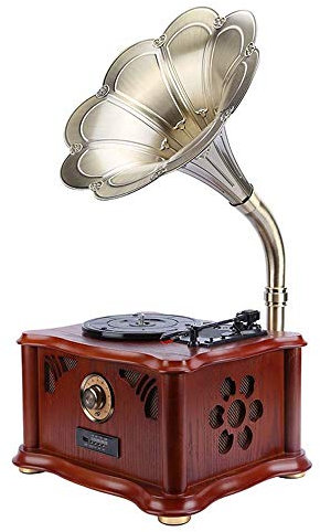 Testa del fonografo a tre velocità Colore mogano Grammofono antico vintage Tromba Tromba Giradischi in vinile 15 pollici Soggiorno in legno Giradischi in vinile in stile europeo 44 * 35 * 75 cm