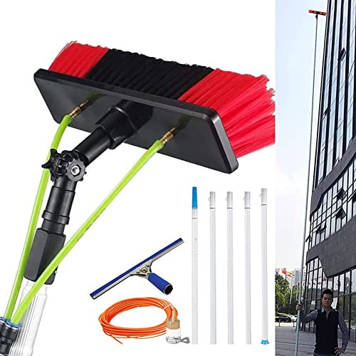 16.5-39.5 FT Window Cleaning Pole Outdoor Water Fed Telescopic 2 in 1 Brush Squeegee Attachment Professional Extendable Cleaner Conservatory Roof Gutters(30cm Brush 8m pole)