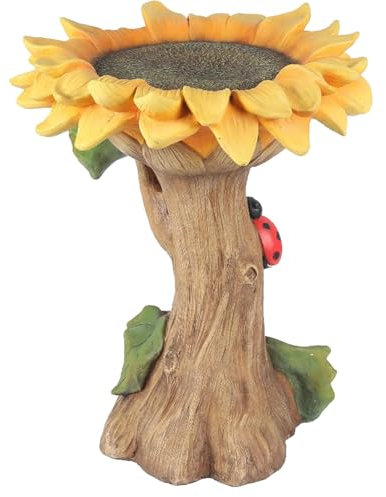 Vogeltränke mit Sonnenblume, Vogeltränke, Sonnenblume, Vogelfutterspender, Schale, Sonnenblumengarten, Vogeltränke, Statuen, Kunstharz, für Vogelliebhaber, für Vogelfutterschale