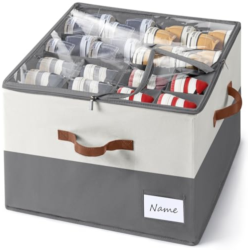 Shoe Organizer for Closet, Fits Up to 16 Pairs, Large Shoe Box Storage Container with Clear Cover, with Adjustable Dividers for Shoe Storage Bins,Space-Saving Shoe Bins (Beige and grey)