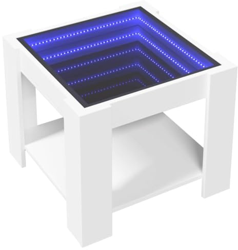 vidaXL Table Basse avec LED Blanc 53x53x45 cm Bois d'ingénierie, Table d'appoint, Table de Salon, Table latérale, Bout de canapé, Table Centrale