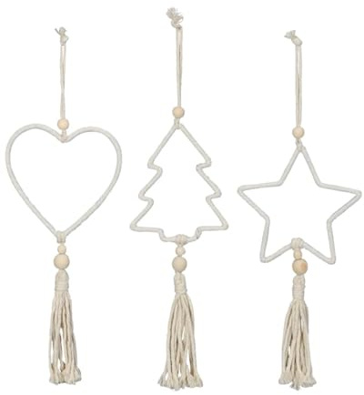 Weihnachtsdeko-Anhänger Makramee Deko 3er Set 32 cm - Boho Hängedeko innen für Wand, Fenster & Haustür - Dekoration für moderne Winter- und Weihnachtsdeko im Wohnzimmer, Schlafzimmer zum hängen