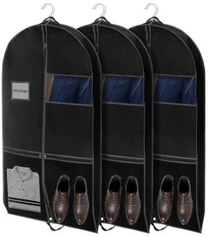 Kleidersack 3er Set (110x60cm) – Tragbare Kleidertasche für Reisen, Anzüge, Blazer & Mäntel | Aufbewahrungssack mit Tragegriff & Hängehaken | Ideal als Handgepäck, für Kleiderschrank oder Hotel