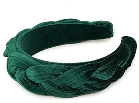 Haarreif Damen, Samt Geflochten Haarreifen, Retro Style Haarband, Mode Stirnbänder, Haarschmuck, Grün Breitband, Headband Haar-Accessoires, Solides Kopfband für Frauen Mädchen (Grün, 1)