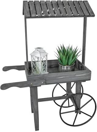 Sunnydaze Chariot à fleurs rustique avec roulettes – Chariot à bonbons vintage en bois pour mariage, fête ou événement – Gris