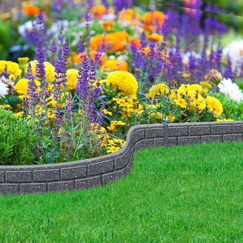 Nicoman Ultra Curve EZ Lot de 4 Bordures de Jardin écologiques en Caoutchouc recyclé pour Jardin, allée et terrasse, 9 cm de Haut, 120 cm de Long, Gris