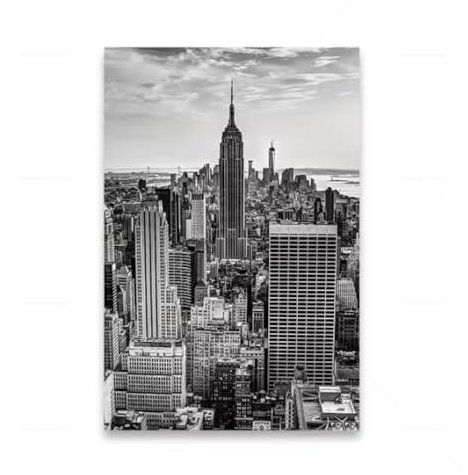 Schwarz-weißer Leinwanddruck mit New York City-Motiv Empire State Building Poster Wanddekoration für Wohnzimmer und Zuhause 50 x 70 cm ungerahmt