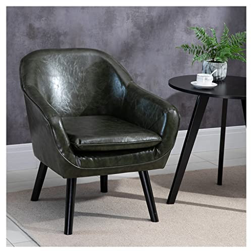 Mid Century Moderner grüner Ledersessel mit massiven Holzbeinen, stilvoller Flügelrücken-Sessel für Wohnzimmer, Schlafzimmer, Büro und Empfangsraum