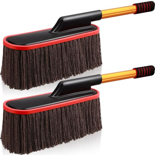 Datanly Paquete de 2 plumeros de coche de mango largo, extensible, herramienta de limpieza de coche, sin arañazos, cepillo de microfibra suave para camión, SUV, vehículos y limpieza del hogar (café)