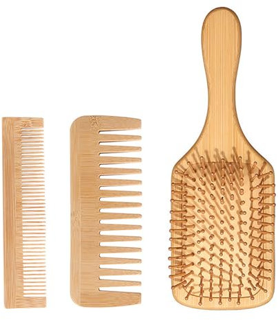 Cepillos de pelo de bambú de 3 piezas y colección de peine para una experiencia de peinado natural. Cepillo de masaje para el cuero cabelludo
