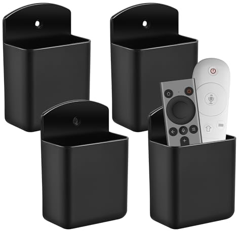 4 Soportes de Pared Autoadhesivos para Mandos, Cajas para Teléfono Móvil | Organizador Vertical sin Taladro, Solución Compacta para Dormitorio, Oficina, Cocina y Salón, Instalación Fácil