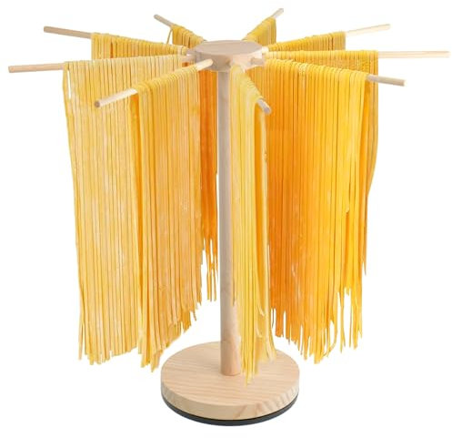 Estante de secado de pasta de madera, estante giratorio estable con 9 varillas, soporte para secadora de fideos para secar pasta y cocinar, soporte de espaguetis frescos caseros para regalo de cocina