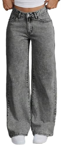 ticticlily Donna Jeans Baggy Gamba Dritti Larghi Vita Alta Ragazza Casuale Y2K Hip Hop Denim Pants Streetwear B Grigio M
