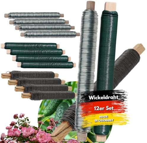 JK Trends Premium Wickeldraht Farben Mix 480 m - 12er Set ⌀ 0,65mm - Basteldraht für Blumen, Garten, Haushalt, Werkstatt, Hobby, Bastelspaß, langlebiges Werkzeug für viele Anwendungen