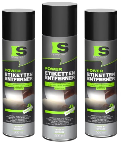 Spraytive 3 x 500ml Power Etikettenentferner – Acetonfrei, Klebereste-Entferner & Etikettenlöser, Reiniger für Aufkleber & Markierungsfarben – Schnelle, rückstandslose Entfernung - Made in Germany