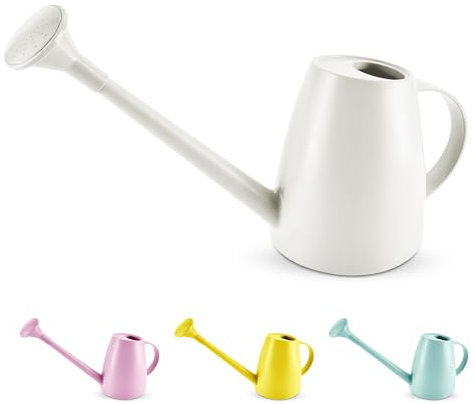 Keplin - 1.8L Plastic Watering Can with Plastic Sprinkler Rose - Durable Garden Watering Jug for Plants & Flowers - Easy Pour Outdoor & Indoor Watering Can (White)