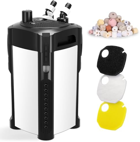 AQQA Aquarium Außenfilter, 2200L/h Einstellbarer Aquarium Filter mit 3-Stufige Filtration, 35W Leiser Außenfilter für Aquarien bis 500L