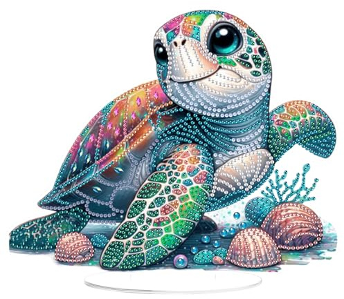 EOBROMD Diamond Painting Desktop Deko Turtle, DIY 5D Diamond Painting Muschel Aufsteller, Diamant Painting Bilder Tischdeko Kunst Set für Geschenk Heimdekoration