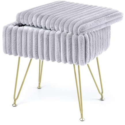 ABHENG Multifunktionaler rechteckiger Schminkstuhl mit Stauraum, Sitzhocker, Fußhocker Hocker Schminktisch, Polsterhocker, Schminkhocker, 40 x 25.5 x 43.5 cm, Taubengrau, ASND53G