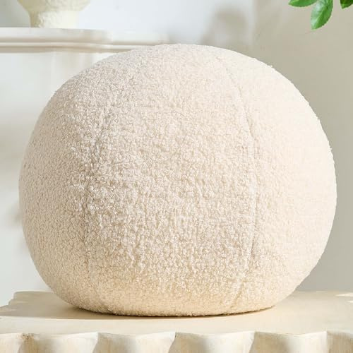Gerlisay 11.8 inch Ball Pillow Round Decorative Pillow Beige Sphere Shaped Throw Pillows Soft Nordic Style Boucle Pillows Cushion for Bed Couch Living Sofa Room Decor