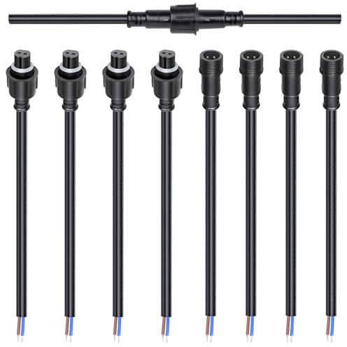 Kit di connettori per cavi impermeabili a 2 pin, connettori maschio femmina 16 AWG 28 cm con giunto stagnato per cavi impermeabili fai da te (4 set neri)