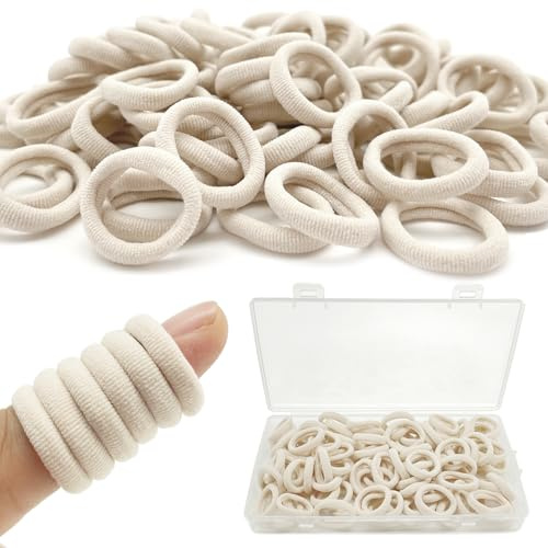LLYJOYE 100 Mini Baby Haarbänder Kleine Nahtlose Kleinkind Haargummis Beige | Weiche elastische Haargummis aus Baumwolle für Mädchen, Kinder, Kleinkinder, mit Aufbewahrungsbox