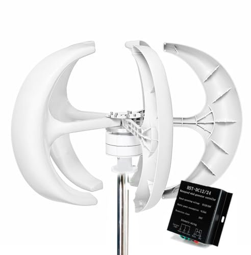 HYZHANHONG 220V, Kit Completo di Sistema Eolico per generatore di Turbine eoliche da 12000 W Senza Rumore, 5 Lame con Controller per casa o Campeggio (Bianco)