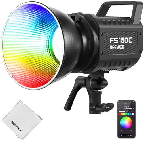 NEEWER 130W RGB LED Videolicht APP/2,4G Steuerung, COB Dauerlicht Studio Key Light, 17 Effekte 2500-7500K 19800lux CRI97 4 Dimmkurven, Bowens Spotlight für Videoaufnahmen Streaming, FS150C