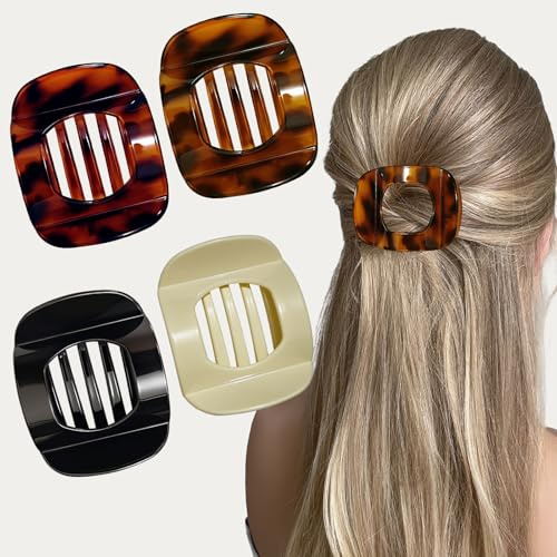 MOXYOY Flat Hair Claw Clips for Women Girls, 4Pcs Round Lay Down Hair Clip for Thick Thin, Curved Design Strong Hold, Easy to Wear, Curved Hairclips