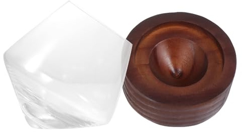 VINTORKY Copa Bourbon de Vidrio y Plástico Resistente, Vaso de Whisky Robusto Posavasos de Madera para Restaurantes y Ktv, Forma Redondeada y Fácil de Limpiar