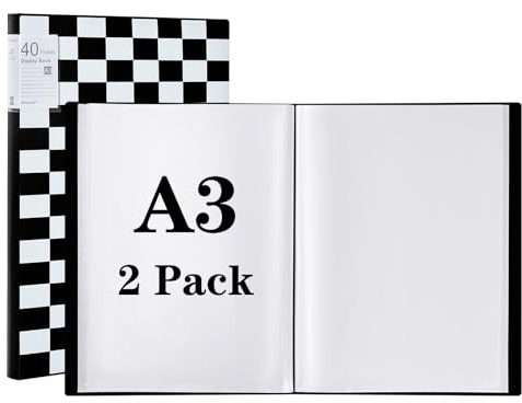 Srvnpioy 2 Pezzi Raccoglitore per Presentazioni A3 con 40 Tasche, Portalistini A3 Libro Espositivo Portfolio Diamond per Opere d'arte, disegno, pittura, Colore: Nero