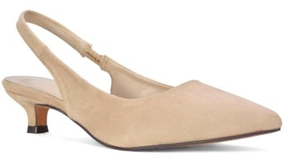 ESSEX GLAM Women's Low Kitten Heel Shoes Ladies Faux Suede Slingback Point Toe Party Evening Wedding Pumps Size 3-8