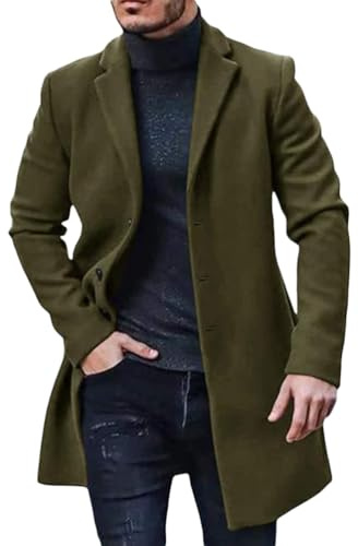 Oanviso Cappotto Uomo Invernale Lana Lungo Giacca Slim Fit Blazer Casual Elegante Peacoat Classico Trench Coat Soprabito Giacche A Vento A Verde L