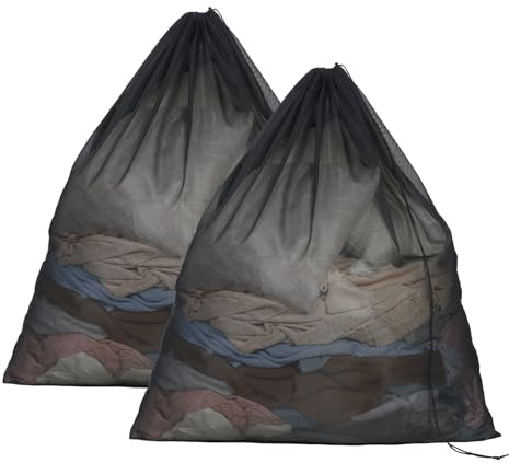 OTraki Ex-Large Mesh Laundry Bags 36x43 Inch Drawstring Laundry Bag 2 Pack Dirty Clothes Mesh Net Bag Heavy Duty Travel Storage Organize Bag for Hotel Beach,Don't Drying, Melting 140-176℉ Black