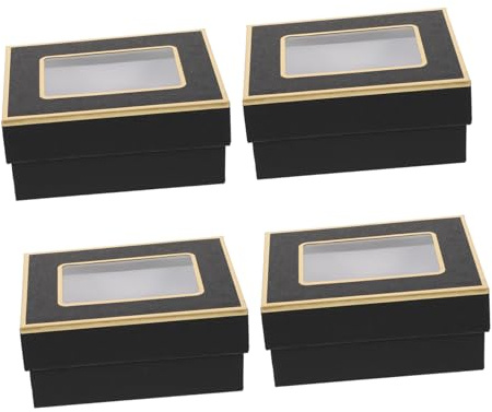 FOMIYES Geschenkbox 4 Stück 14x11x6cm Schwarz Pvc Fenster Karton Mit Deckel Langlebig Vielseitig Für Geburtstag Und Lippenstift Verpackung Papier Geschenkverpackung Elegant