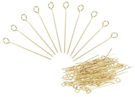 PATIKIL 300pcs Stainless Steel Eye Pins 0.6mm/24 Gauge 25mm Earring Flat Headpins for Jewelry Making Supplies Jewelry Findings, DIY Craft, Necklace, Gold