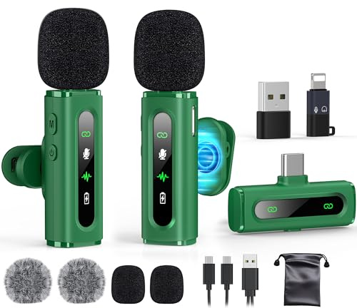 Mini microfono Lavalier USB C wireless per telefoni Android/tablet/PC, registrazione video con clip girevole e registrazione Denoise, ideale per Vlog Tiktok Youtube Content Creator, verde