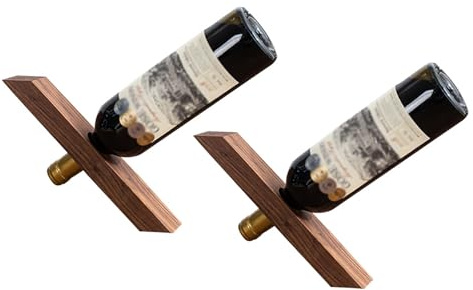 2 soportes de madera para botellas de vino, diseño creativo autoequilibrado, elegante estante de vino para el hogar, cocina, restaurante, oficina, acabado de nogal
