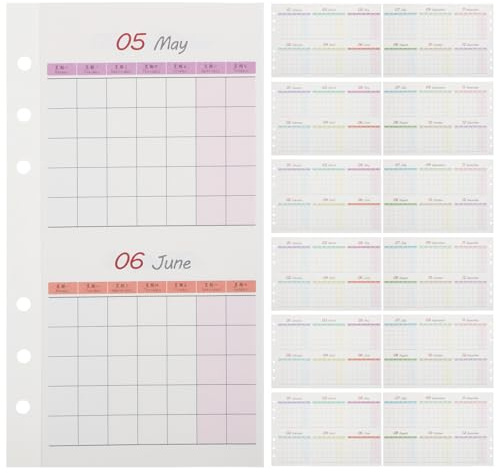 WEKAMOS Leere Monatsplaner Nachfüllpackung A6, 20 Blatt Doppelseitige Kalender Einlagen für Ringordner Allgemein Einsetzbarer Selbstgemacht Terminplaner für Büro Schule und